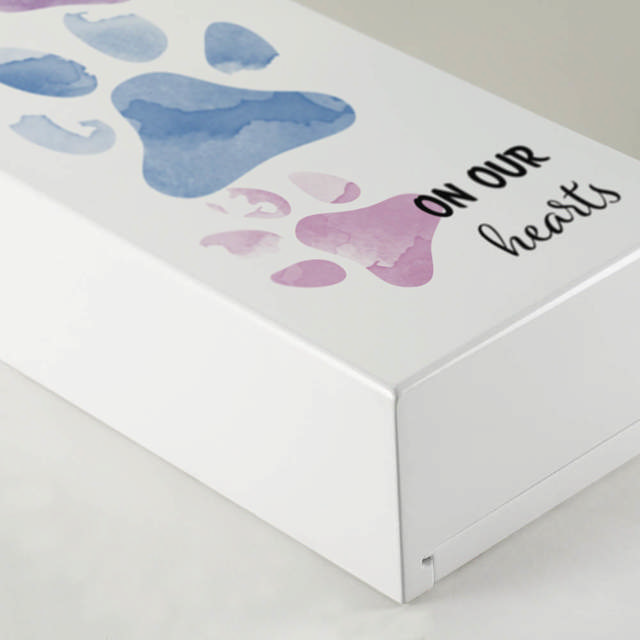 Shadowbox Pet Urn Paw Prints Purple