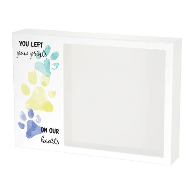 Shadowbox Pet Urn Paw Prints Teal