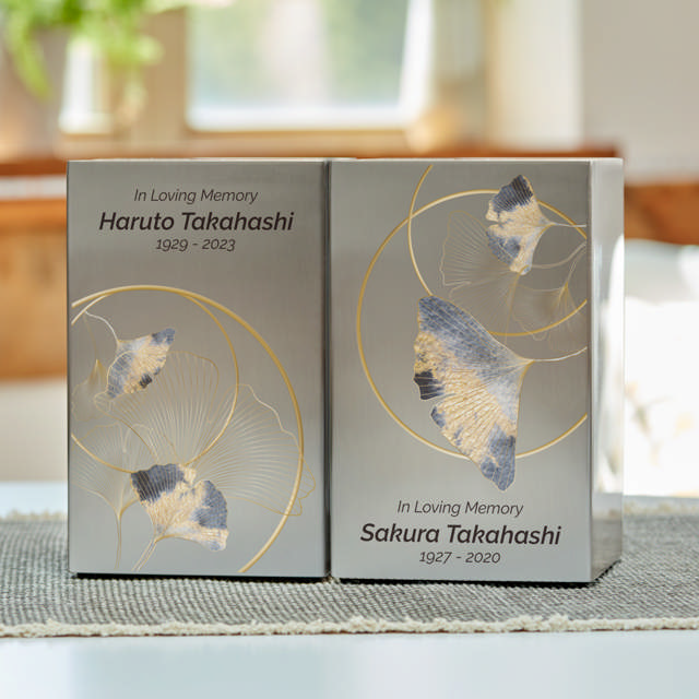 Life Canvas Ginkgo Pewter, Companion Urn Right Side