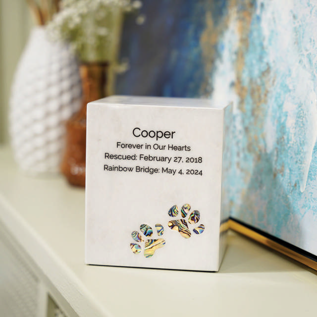 Monumental Memorials Pet Paws Blue Inlay, White