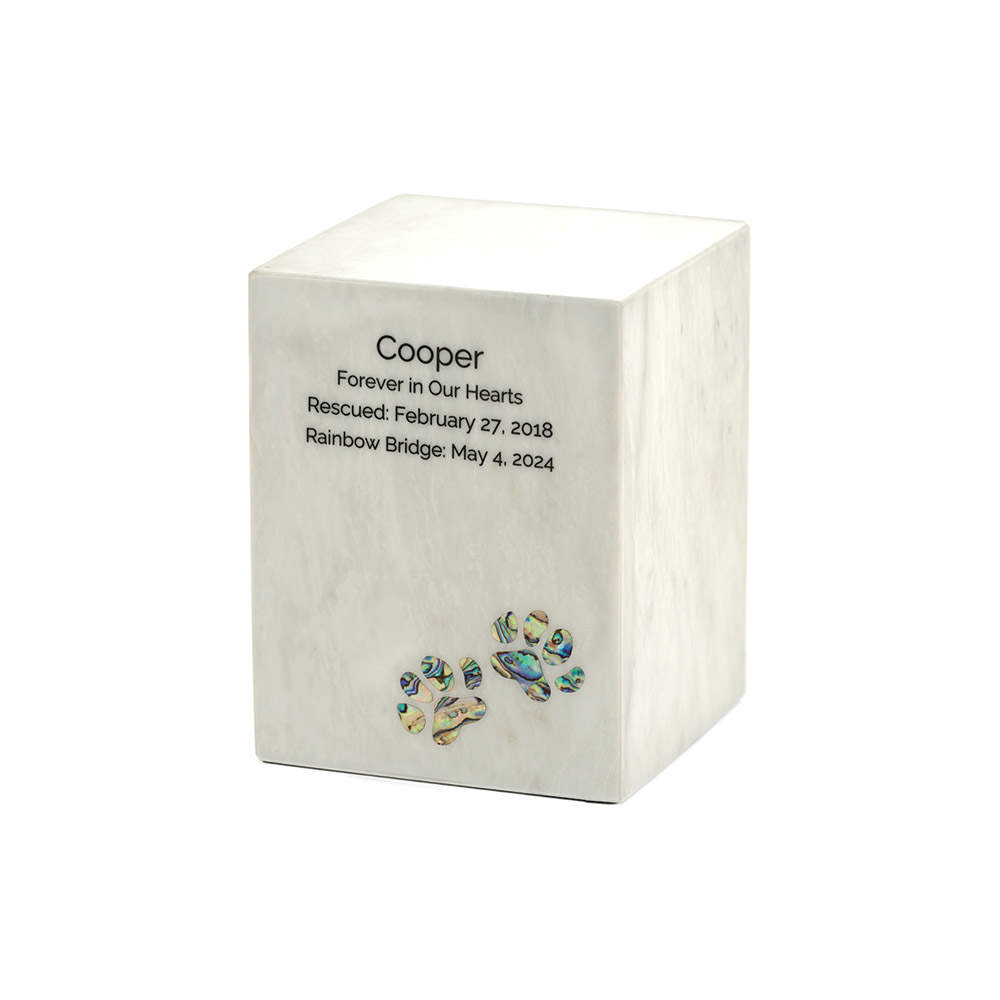 Monumental Memorials Pet Paws Blue Inlay, White