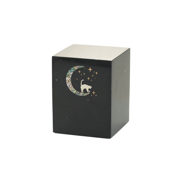 Monumental Memorials Pet Cat Moon Pink Inlay, Blck