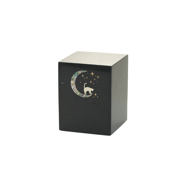 Monumental Memorials Pet Cat Moon Pink Inlay, Blck