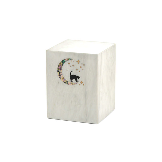 Monumental Memorials Pet Cat Moon Pink Inlay, Whte