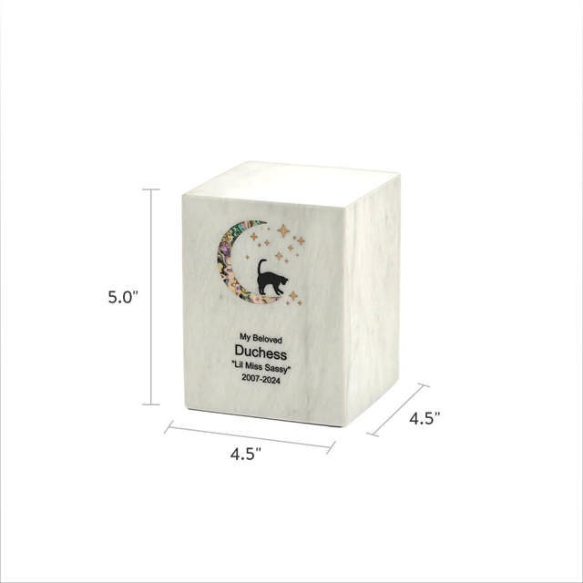 Monumental Memorials Pet Cat Moon Pink Inlay, Whte