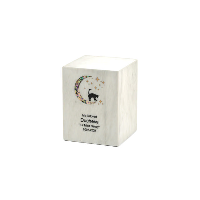 Monumental Memorials Pet Cat Moon Pink Inlay, Whte