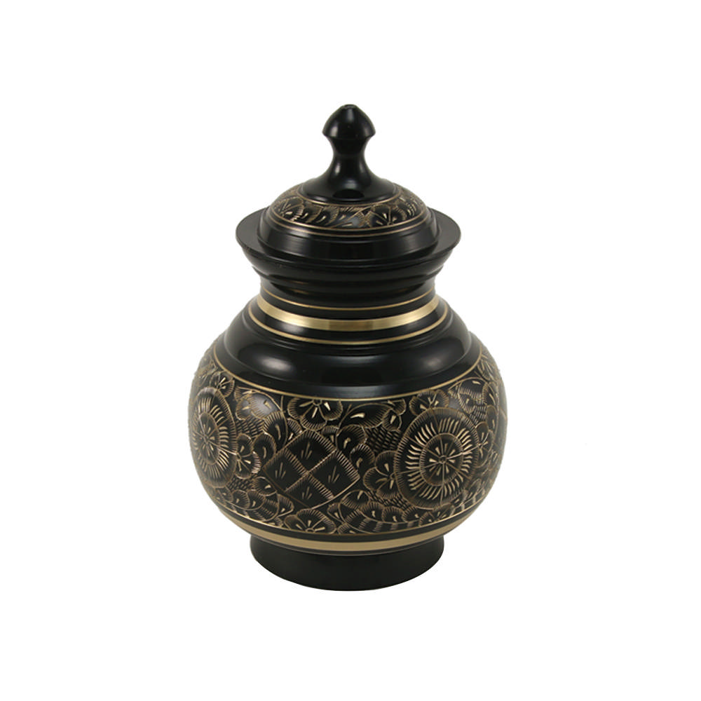Black Engraved Urn, 40 Cubic Inches