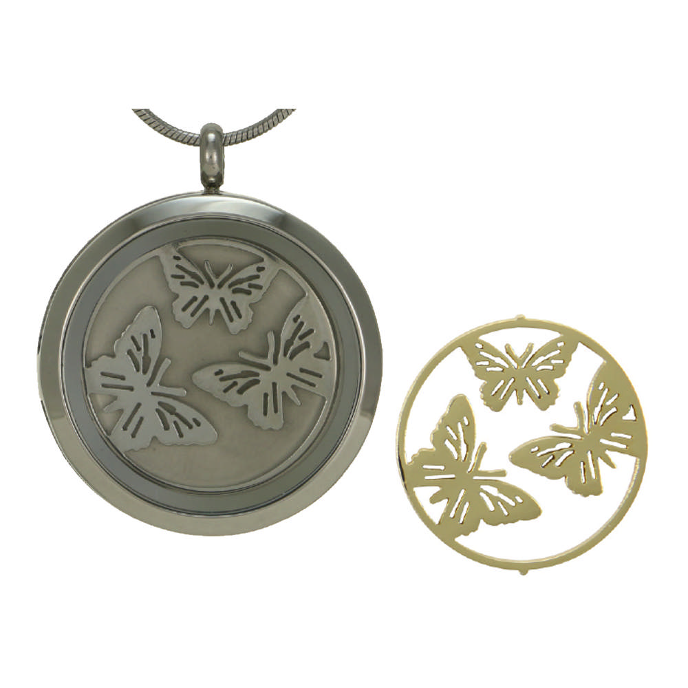 Pewter Round Hinged Butterflies Pendant