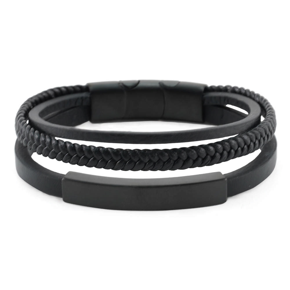 Onyx/Black Triple Band Leather Bracelet